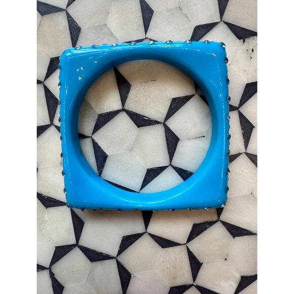 Vintage Blue Rhinestone Square Bangle Bracelet - Picture 3 of 6